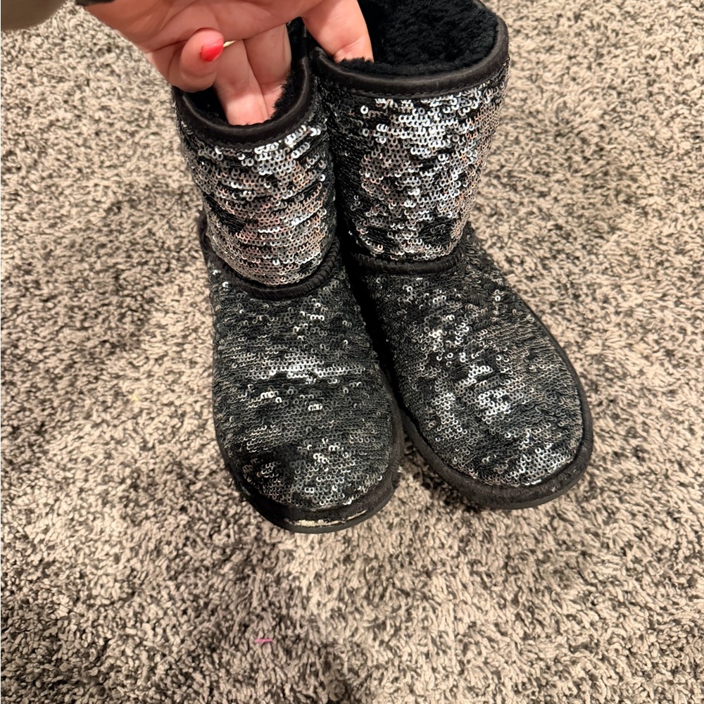 Kids Black Sequin Winter Ugg Boots